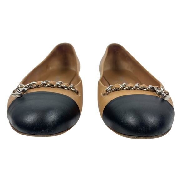 Chanel Interlocking CC Logo Chain Cap Toe Lambskin Ballerina Flat Size 36 - Picture 4 of 15